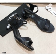 Chanel Pearl Heel Sandals Leather Black 2021