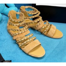 Chanel Chain Flat Sandals Suede Beige 2021