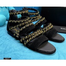 Chanel Chain Flat Sandals Suede Black 2021