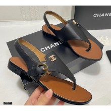 Chanel CC Logo Calfskin Thong Sandals G37417 Black 2021