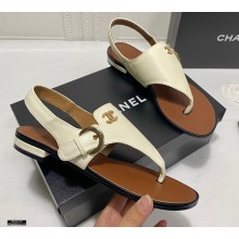 Chanel CC Logo Calfskin Thong Sandals G37417 Creamy 2021