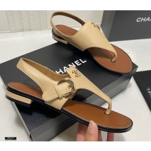 Chanel CC Logo Calfskin Thong Sandals G37417 Beige 2021