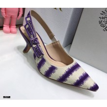 Dior Heel 6.5cm J'Adior Slingback Pumps D-Stripes Embroidered Cotton Purple 2021