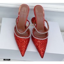Amina Muaddi Heel 9.5cm Gilda Pointed Toe Mules Glitter Red