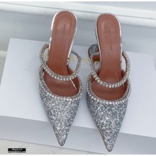 Amina Muaddi Heel 9.5cm Gilda Pointed Toe Mules Glitter Silver