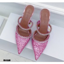 Amina Muaddi Heel 9.5cm Gilda Pointed Toe Mules Glitter Pink