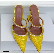 Amina Muaddi Heel 9.5cm Gilda Pointed Toe Mules Glitter Yellow