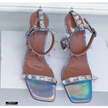 Amina Muaddi Heel 9.5cm Julia Diamond Spikes Embellished Sandals Patent Rainbow