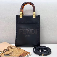 Fendi Leather Mini Sunshine Shopper Bag Black 2021