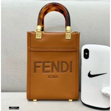 Fendi Leather Mini Sunshine Shopper Bag Brown 2021