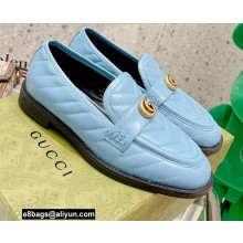 Gucci Chevron Leather Loafers with Double G 670399 Blue 2021