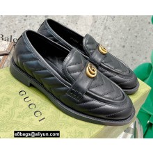 Gucci Chevron Leather Loafers with Double G 670399 Black 2021