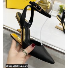 FENDI FIRST Leather High-heeled Sandals Black with Ankle Strap 2021