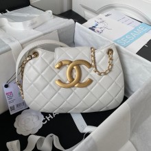 Chanel Lambskin & Gold-Tone Metal large Messenger Bag AS4610 white 2024