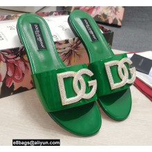 Dolce & Gabbana Calfskin Sliders Green with DG Logo 2022