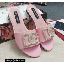 Dolce & Gabbana Calfskin Sliders Pink with DG Logo 2022