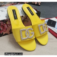 Dolce & Gabbana Calfskin Sliders Yellow with DG Logo 2022