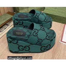 Gucci Heel 12cm Platform 7cm Maxi GG Canvas Slide Sandals 674761 Green 2022