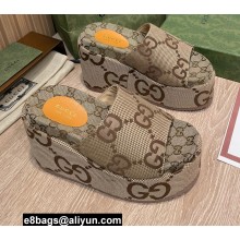 Gucci Heel 12cm Platform 7cm Maxi GG Canvas Slide Sandals 674761 Beige 2022
