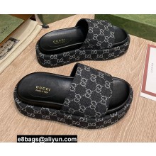 Gucci Platform GG Canvas Slide Sandals 623212 Black 2022