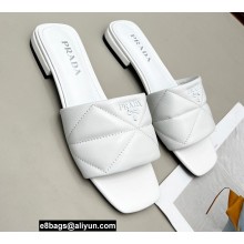 Prada Geometric Motif Nappa Leather Slides White 2022