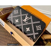 Louis Vuitton Monogram Empreinte Leather Zippy Wallet Embroidered Black