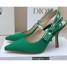 Dior Heel 9.5cm J'Adior Slingback Pumps in Cotton Embroidery Green 2022