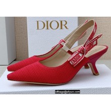 Dior Heel 6.5cm J'Adior Slingback Pumps in Cotton Embroidery Red 2022