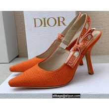 Dior Heel 9.5cm J'Adior Slingback Pumps in Cotton Embroidery Orange 2022