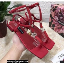Dolce & Gabbana Nappa leather DG thong sandals Red with Ankle Strap 2022