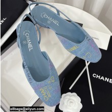 Chanel Heel 1.5cm Logo Print Denim Slingbacks G31319 Light Blue 2022