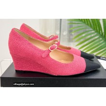 Chanel Heel 6cm Grosgrain Wedge Open Shoes G38733 Tweed Pink 2022
