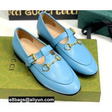 Gucci Horsebit T-bar Leather Loafers Blue 2022