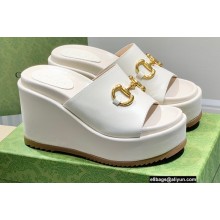 Gucci Heel Platform Slide Sandals Horsebit Leather White 2022
