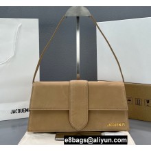 Jacquemus Leather Le Bambino Long Envelope Shoulder Bag Suede Beige