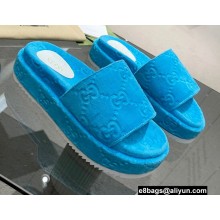 Gucci Heel 5.5cm Platform 4cm GG Slide Sandals Cotton Sponge Blue 2022