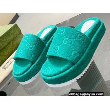 Gucci Heel 5.5cm Platform 4cm GG Slide Sandals Cotton Sponge Turquoise Green 2022