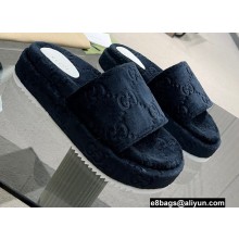 Gucci Heel 5.5cm Platform 4cm GG Slide Sandals Cotton Sponge Black 2022