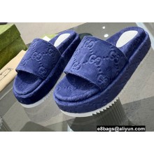 Gucci Heel 5.5cm Platform 4cm GG Slide Sandals Cotton Sponge Dark Blue 2022