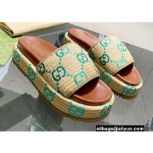 Gucci Heel 5.5cm Platform 4cm GG Slide Sandals Raffia Fabric Green 2022