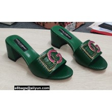 Dolce & Gabbana Heel 6.5cm Iguana-print calfskin Mules with DG Logo Dark Green 2022