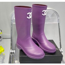 Chanel CC Logo Rain Boots Purple 2022