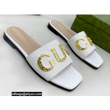 Gucci logo with star leather slides 694858 White 2022