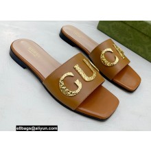 Gucci logo with star leather slides 694858 Brown 2022