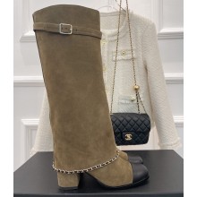 Chanel Chain Around Heel 6.5cm High Boots G39345 Suede Beige 2022