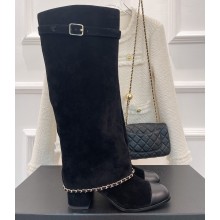 Chanel Chain Around Heel 6.5cm High Boots G39345 Suede Black 2022