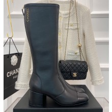 Chanel Heel 5cm Stretch High Boots Lambskin Black 2022