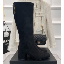 Chanel Heel 5cm Stretch High Boots Suede Black 2022