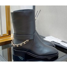 Chanel Back Chain Heel 3.5cm Ankle Boots Calfskin Black 2022