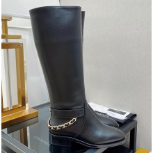 Chanel Back Chain Heel 3.5cm High Boots Calfskin Black 2022